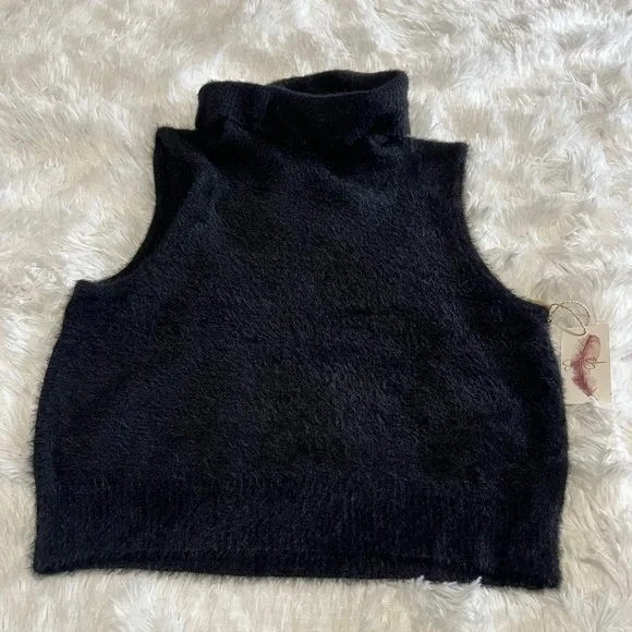 Jessica Simpson Fuzzy Fur Turtleneck Tank Top Black Girls Sz. L - Picture 1 of 8